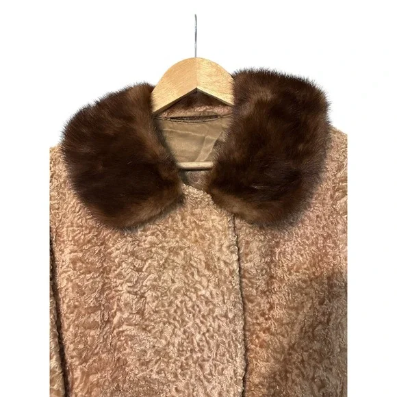 Vintage Karl Frankfurt Curly Lamb Fur Coat Mink Collar Women's Warm Outerwear - Picture 4 of 11